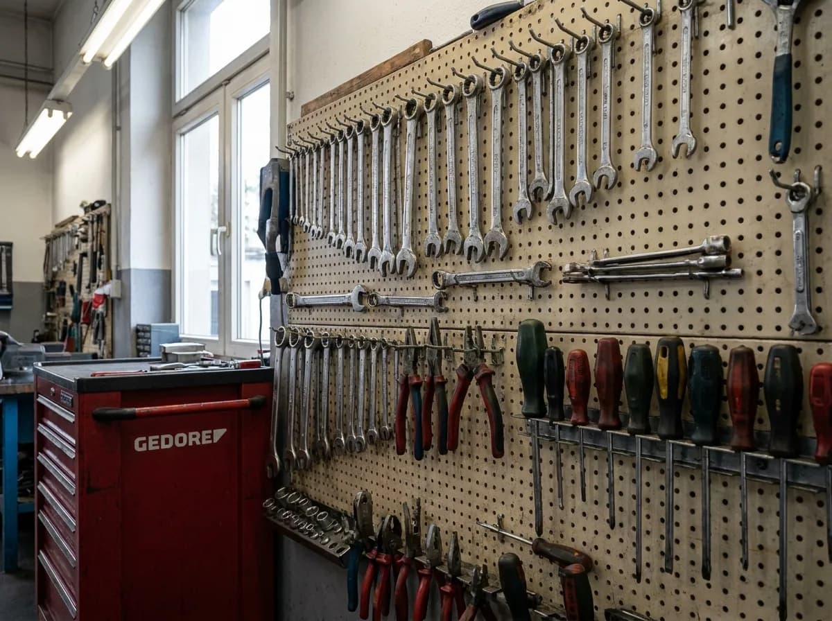 Werkzeugwand in der KFZ-Werkstatt Topcu in Worms